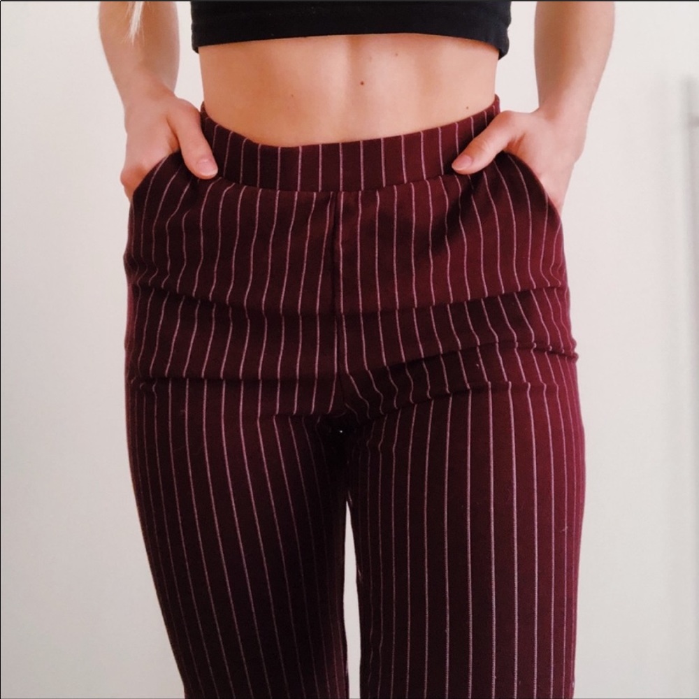 Maroon stripe dress formal work pants trousers